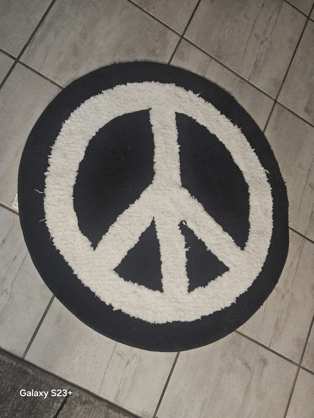 Unbranded Black and White Peace Sign Round Rug